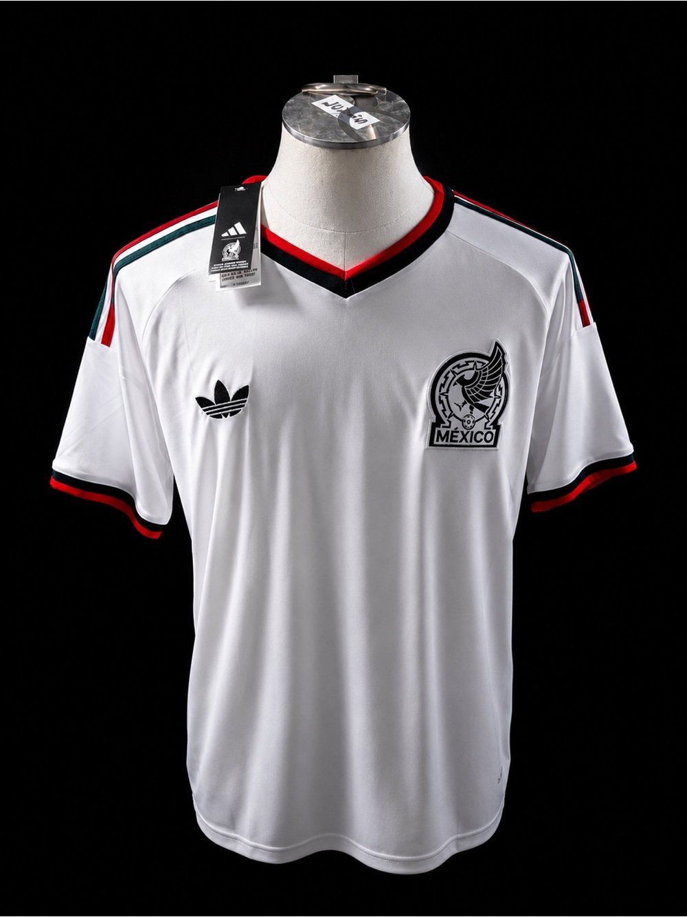 adidas Mexico White Soccer Jersey with Red, Black & Green Trim